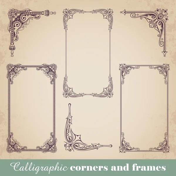 Каллиграфические углы и рамки — стоковый вектор