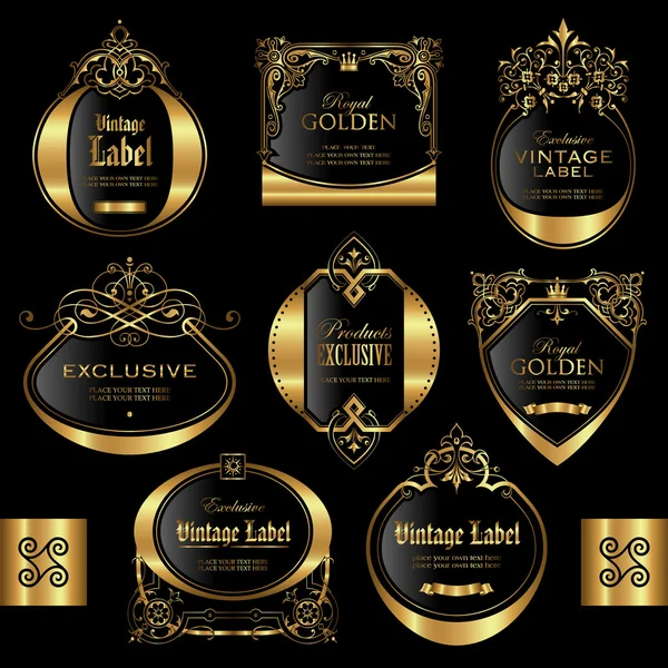Etiquetas enmarcadas en oro - conjunto de vectores — Vector de stock