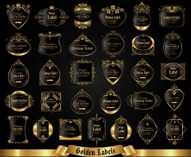 Etiketler - vektör set Vintage altın çerçeveli