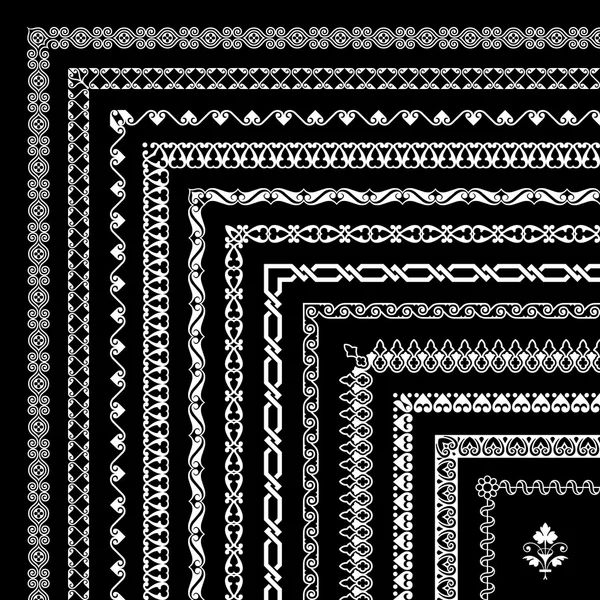 Collection of corner borders and frames - isolated on black background — Stock Illustration Collection of corner borders and frames - isolated on black background Royalty Free Stock Vectors
