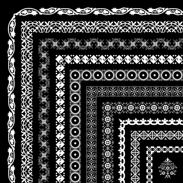 Vector set of corner borders and frames - isolated on black background — Stock Illustration Vector set of corner borders and frames - isolated on black background Vector Graphics