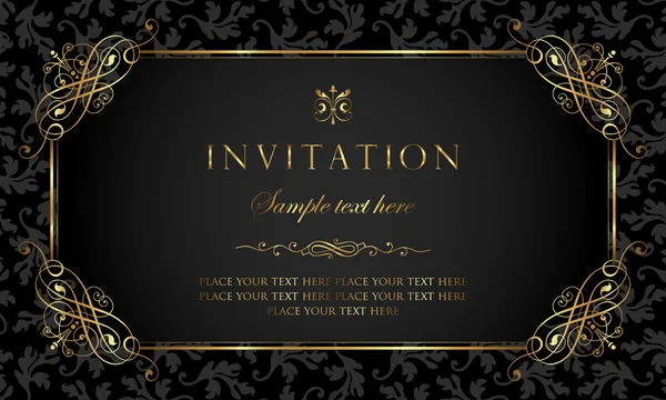 Tarjeta de invitación - estilo vintage negro y dorado — Vector de stock