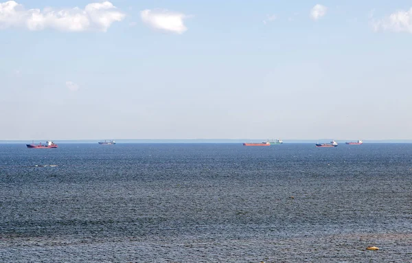 Panorama Del Golfo Finlandia Con Petroleros Horizonte Lomonosov Región Leningrado — Foto de Stock