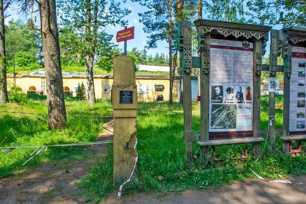 Alekseevsky要塞入口大门的历史柱子 Krasnaya Gorka要塞列宁格勒地区Lomonosov区Krasnaya Gorka定居点 2020年6月27日拍摄日期 — 图库照片