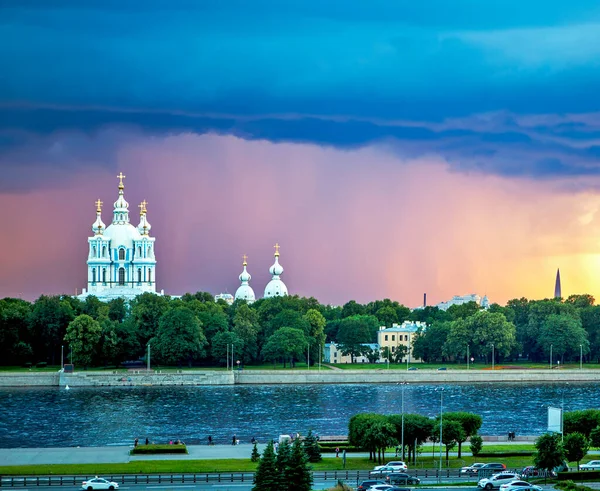 Cathédrale Smolny Coucher Soleil Saint Pétersbourg Russie Date Tournage Juillet — Photo