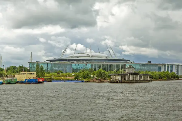 Elagin Sziget Kilátással Neva Krestovsky Stadionra Szentpétervár Oroszország Forgatás Időpontja — Stock Fotó