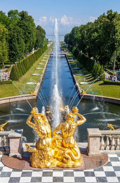 Peterhof Russia July 2020 Photo View Samson Fountain — Stock Photo, Image