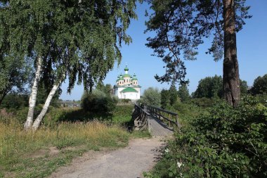 The Olonka River and the Church of the Smolensk Icon of the Mother of God on the island of Mariam. Olonets. Karelia. Russia.Date of capturing Aug 4, 2013