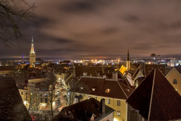 Widok Nocny Miasto Tarasu Widokowego Kohtuotsa Tallinie Estonia 2017 — Zdjęcie stockowe