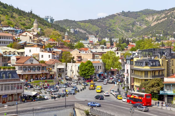 Metekhi Bron Kura Floden Och Den Historiska Stadskärnan Tbilisi Georgia — Stockfoto