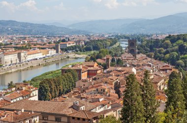 FLORENCE, İTALYA 14 EYLÜL 2018 Floransa Panoraması. Yukarıdan görüntüle.
