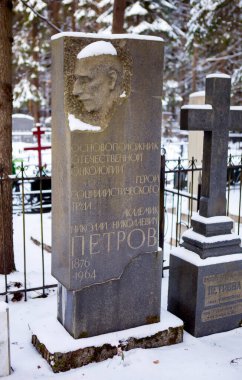 Nikolai Petrov 'un anıtı, doktor, onkolojinin kurucusu. Komarovskoye köyü mezarlığı. St. Petersburg 'da. Rusya (2018)