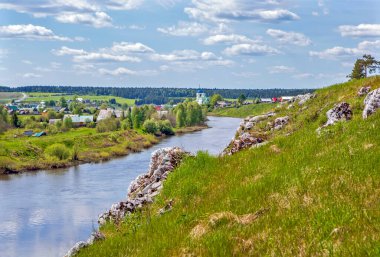Kayalardan, Aramashevo 'dan, Rusya' dan köy köy manzarası