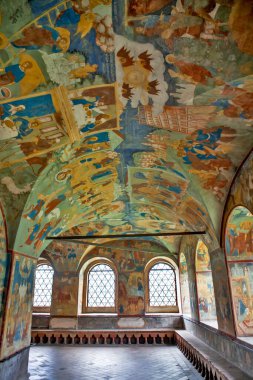 Church of John the Baptist in Tolchkovo. Paintings of walls, arches, window slopes. Yaroslavl. Golden ring. Russia.Date of shooting June 27, 2018