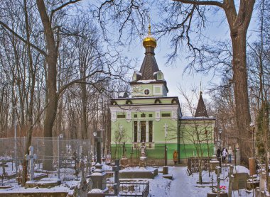 Smolensk mezarlığındaki Kutsanmış Xenia (Petersburg) Şapeli. St. Petersburg 'da. - Rusya. Çekim tarihi 17 Aralık 2018
