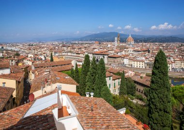 FLORENCE, İTALYA 14 EYLÜL 2018 Floransa Panoraması. Yukarıdan görüntüle.