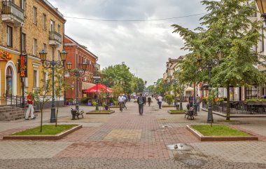 Sovetskaya yaya sokağı. Brest. Belarus. Çekim tarihi 12 Temmuz 2018.