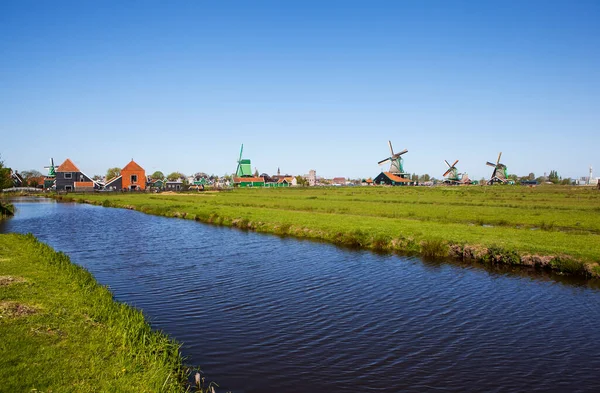 Pintoresco Pueblo Etnográfico Con Parque Eólico Zaanes Schans Países Bajos — Foto de Stock