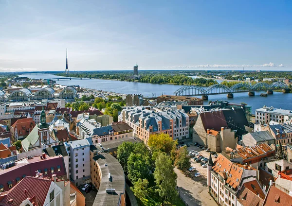 Riga Lotyšsko Srpna 2018 Fotografie Města Věže Kostela Petra — Stock fotografie