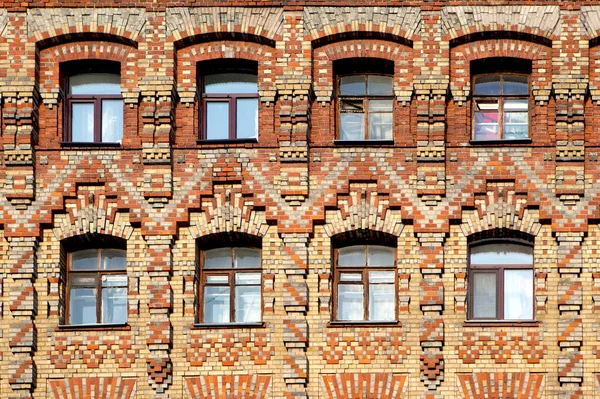 View Old Brick Building Facade Windows Petersburg Russia — Stock Photo, Image
