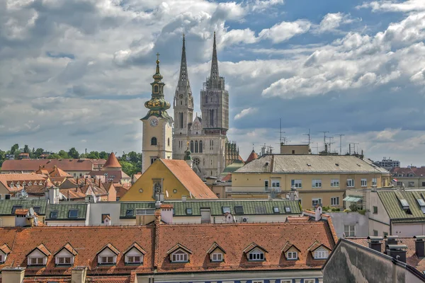 Cattedrale Zagabria Centro Della Città Vista Dalla Città Alta Croazia — Foto Stock