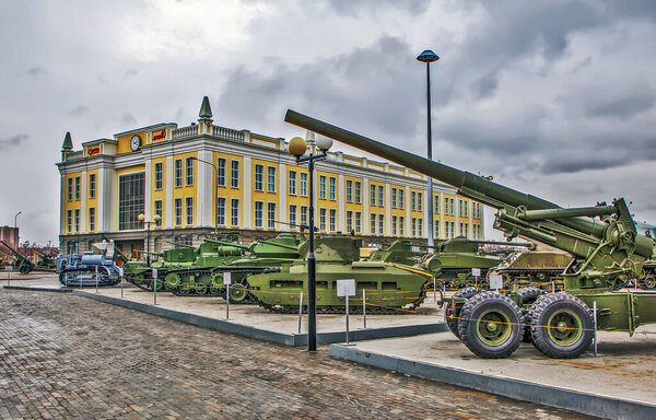 VERKHNYAYA PYSHMA, RUSSIA - APRIL 11, 2018: Photo of Military equipment of the Allies of the Second World War. Museum of military equipment "Battle Glory of the Urals."