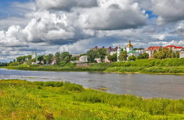 Ufer Der Westlichen Dwina Sophia Und Dreikönigskathedrale Polozk Weißrussland Datum — Stockfoto