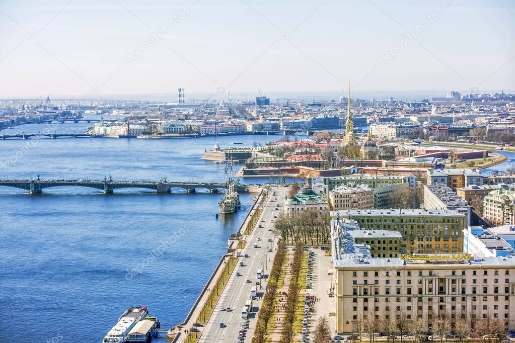 Rabbit Island. Peter-Pavel's Fortress. Aerial lift view. St. Petersburg. Russia. Date of shooting April 18, 2019