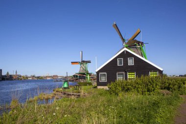 Zaanes Schans, Hollanda 'da rüzgâr çiftliği olan pitoresk etnoğrafik köy