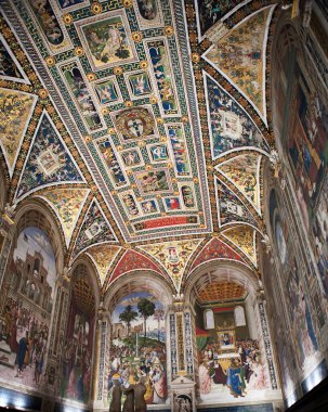 Piccolomini Kütüphanesi 'nin tavanı. Siena, İtalya. Çekim tarihi 6 Mayıs 2014