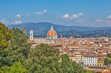 FLORENCE, İTALYA 14 EYLÜL 2018 Floransa Panoraması. Yukarıdan görüntüle.
