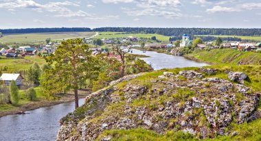 Kayalardan, Aramashevo 'dan, Rusya' dan köy köy manzarası