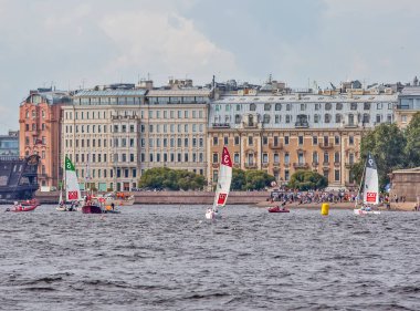 Ulusal Denizcilik Ligi 2018. Peter ve Paul Kalesi 'nin su bölgesi. St. Petersburg 'da. - Rusya. Çekim tarihi 18 Ağustos 2018