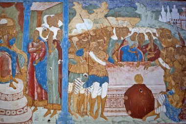 Rostov Kremlin 'de İsa' nın Doğumu Kilisesi 'nin freskleri. Büyük Rostov. Yaroslavskaya bölgesi. Rusya 'nın altın yüzüğü. Çekim tarihi 29 Mayıs 2018.