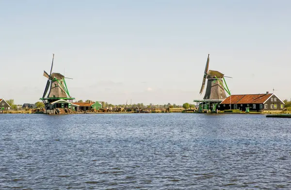 Pittoresco Villaggio Etnografico Con Parco Eolico Zaanes Schans Paesi Bassi — Foto Stock