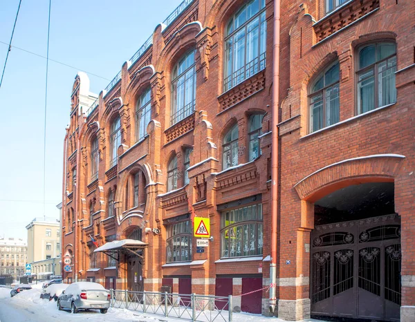 Snowy Street Old Brick Building Petersburg Rússia — Fotografia de Stock