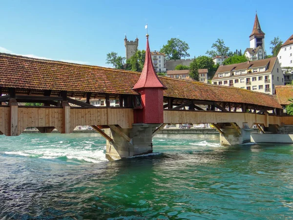 Jembatan Spreubrcke Atas Reuss Lucerne Switzerland Date Dari Penembakan Juni — Stok Foto