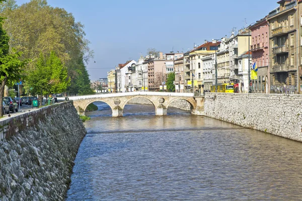 Sarajevo Bosnia Herzegovina 2019 Május Milyatsku Folyó Feletti Latin Híd — Stock Fotó