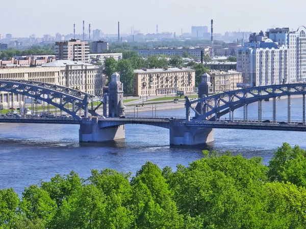 Vista Del Puente Neva Bolsheokhtinsky Desde Campanario Catedral Smolny San —  Fotos de Stock