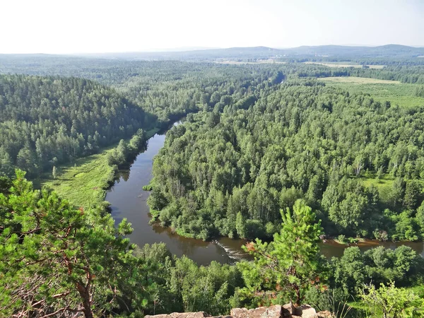 Vista Para Rio Floresta Parque Olenyi Ruchyi Bazhukovo Rússia — Fotografia de Stock