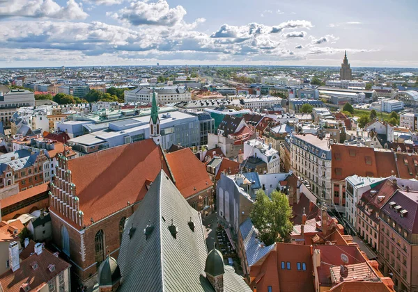 Riga Lotyšsko Srpna 2018 Fotografie Města Věže Kostela Petra — Stock fotografie