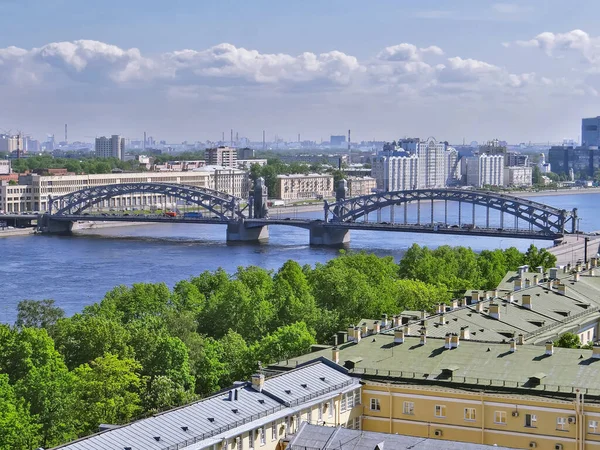 View Neva Bolsheokhtinsky Bridge Belfry Smolny Cathedral Petersburg Russia Date — Stock Photo, Image