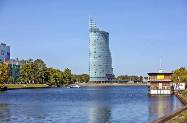Ріга Латвія Серпня 2018 Photo Sun Stone Office Skyscraper — стокове фото