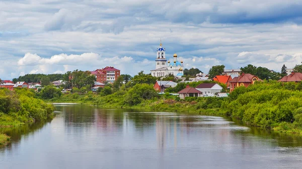 Panorama Kamyshlov Rivière Pyshma Cathédrale Intercession Sainte Vierge Russie Juillet — Photo