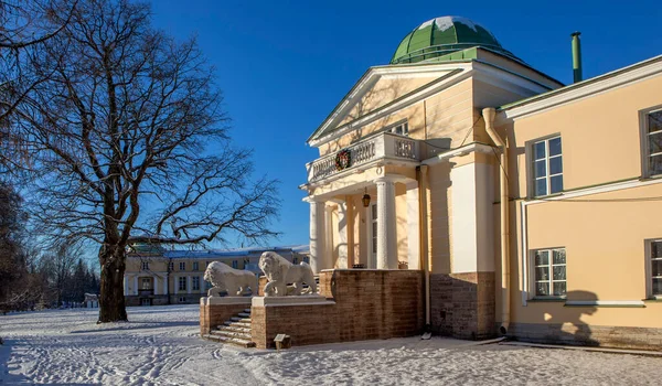 Stroganov Entrada Del Palacio Con Leones Nieve Andrianovo Rusia — Foto de Stock