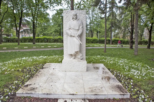 2014 Serbia May 2019 Photo Monument Red Army Man 해방자들을 — 스톡 사진