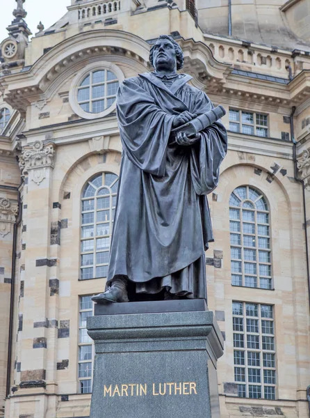 Luther Márton Emlékműve Frauenkirche Közelében Dresden Vagyok Németország Filmezés Dátuma — Stock Fotó