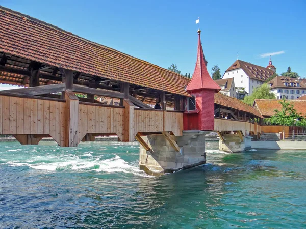 Jembatan Spreubrcke Atas Reuss Lucerne Switzerland Date Dari Penembakan Juni — Stok Foto
