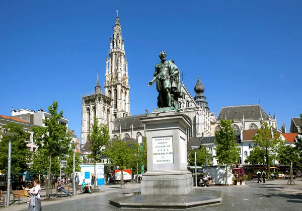 Antwerp Bélgica Mayo 2018 Foto Del Monumento Rubens Catedral Nuestra — Foto de Stock