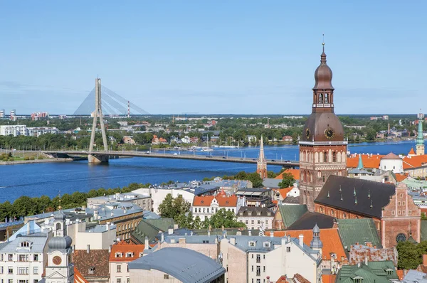 Riga Łotwa Sierpień 2018 Zdjęcie Pejzażu Wieży Kościoła Piotra — Zdjęcie stockowe